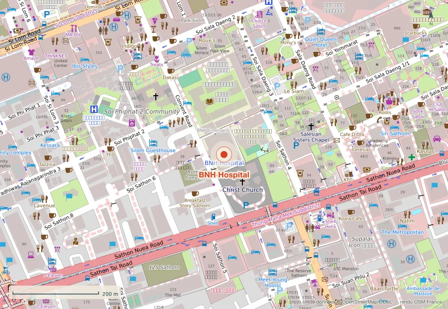 Plan du quartier de BNH Hospital, Bangkok