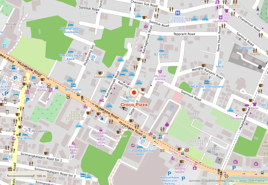 Plan du quartier de Croco Pizza, Chiang Mai