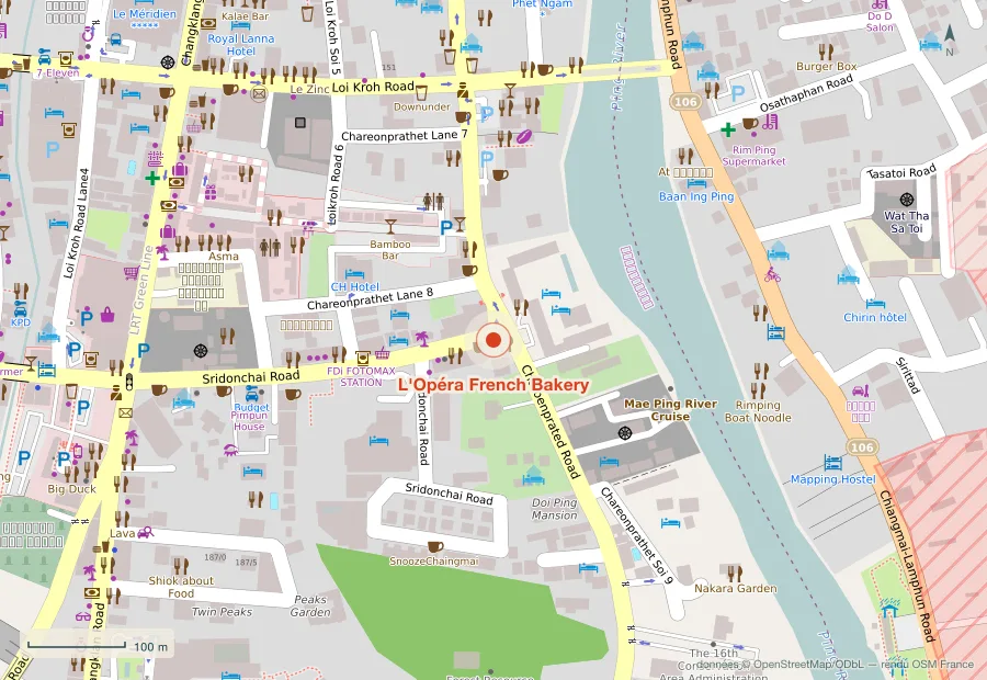 Plan du quartier de L'Opéra French Bakery, Chiang Mai