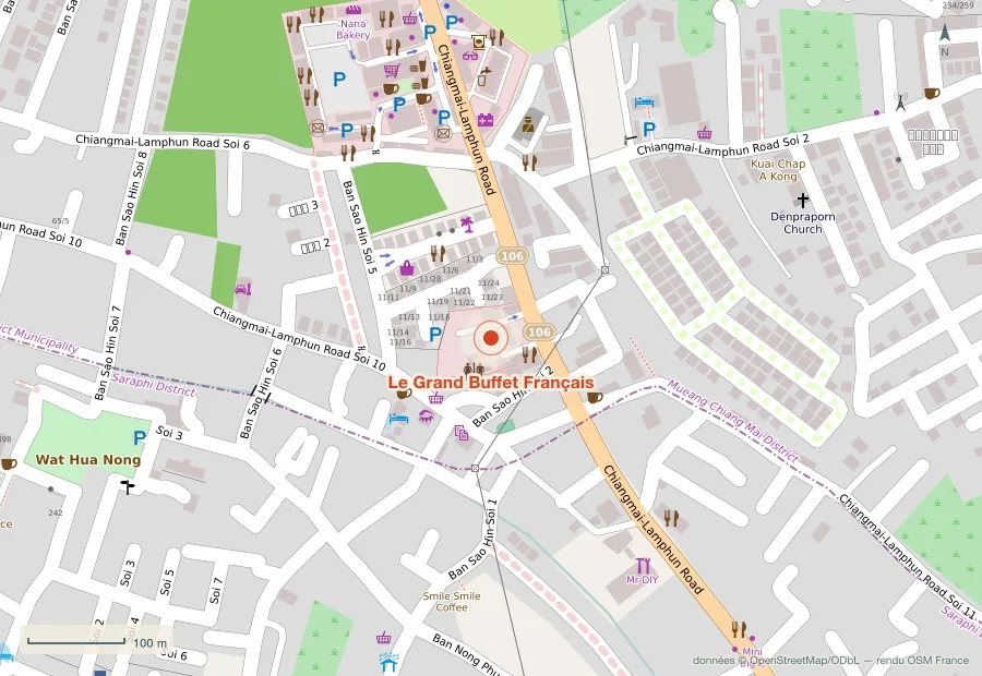 Plan du quartier de Le Grand Buffet Français, Chiang Mai